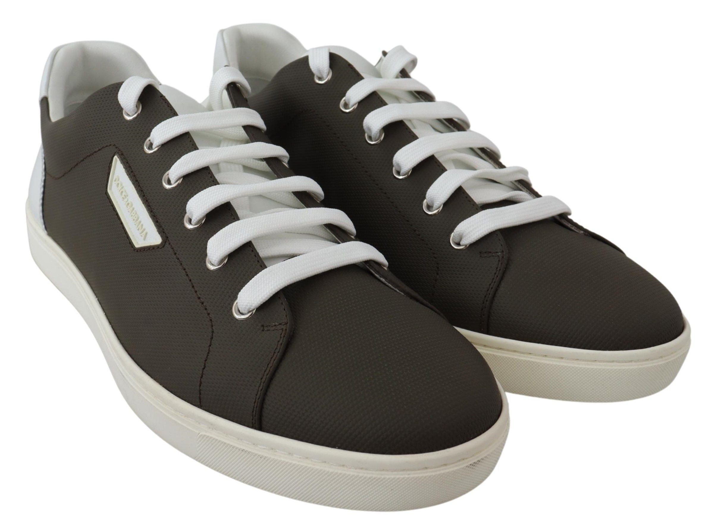 Dolce  Gabbana White Green Leather Low Top Sneakers Mens Shoes