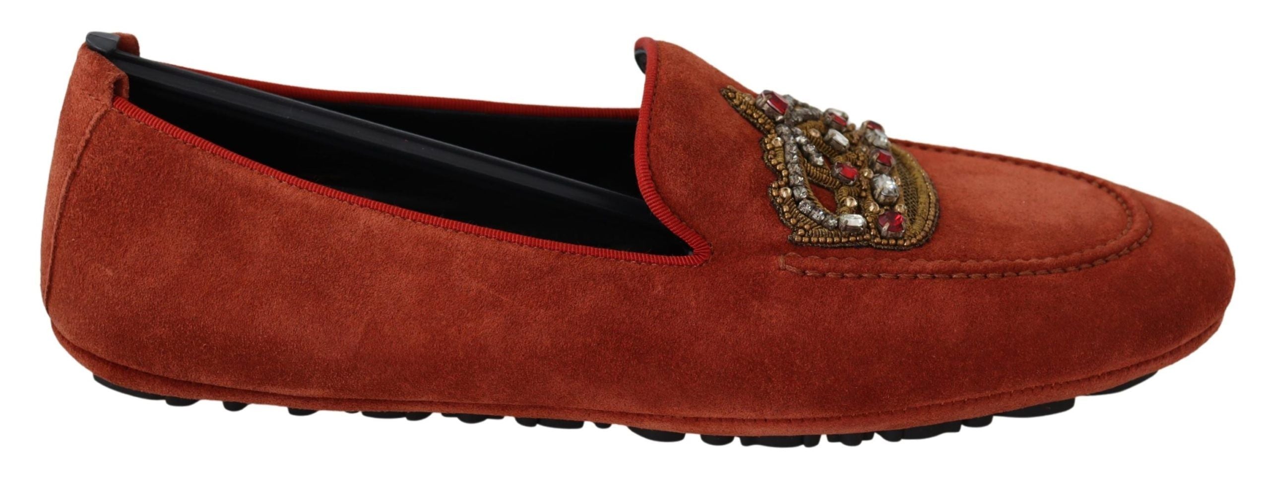 Dolce  Gabbana Orange Leather Crystal Crown  Loafers Mens Shoes