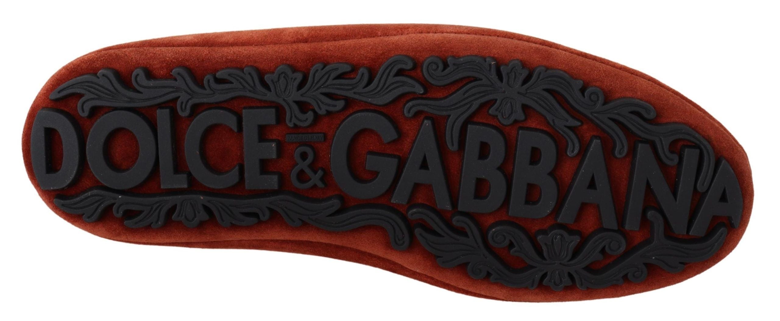 Dolce Gabbana Orange Leather Crystal Crown Loafers Mens Shoes