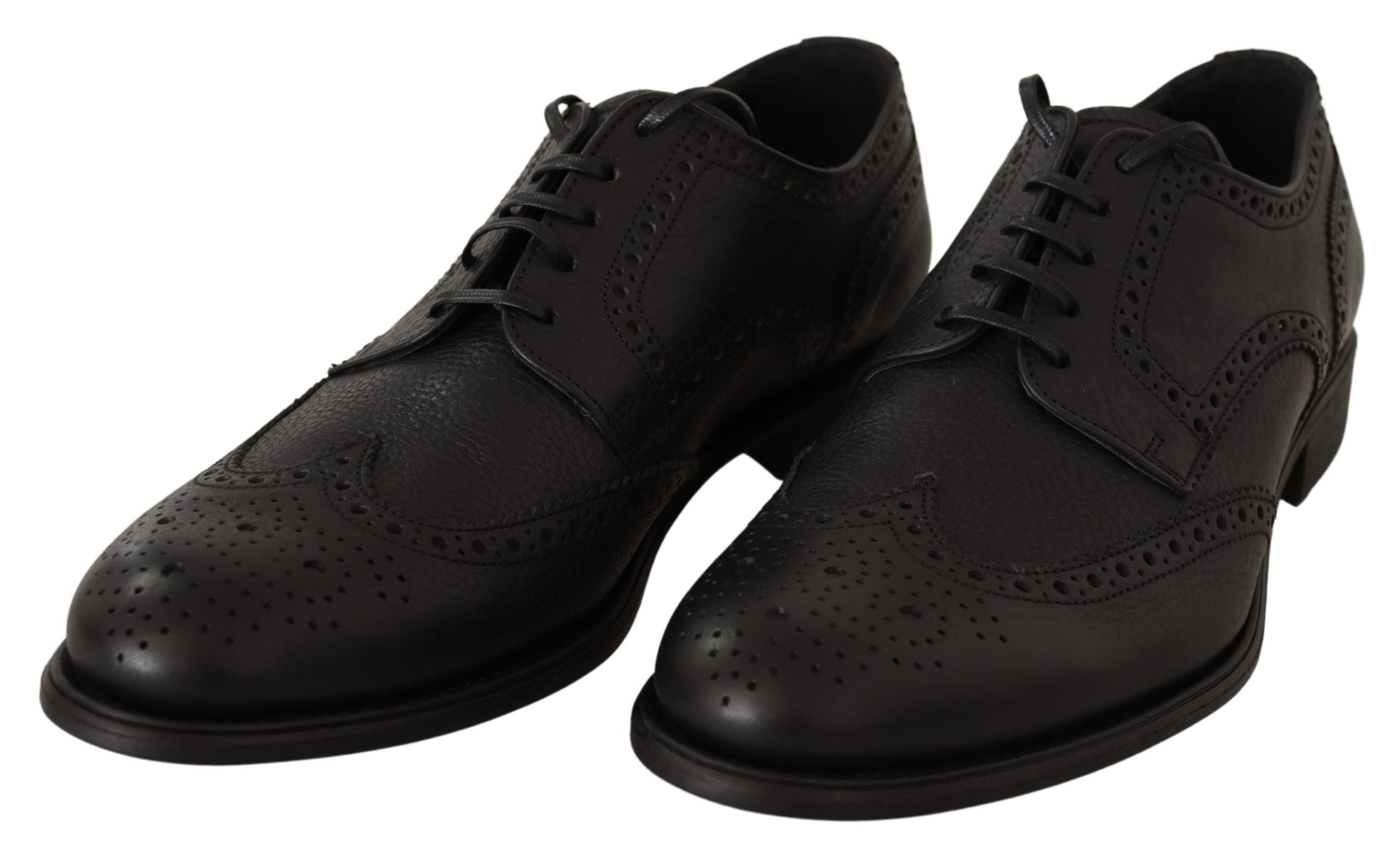 Dolce Gabbana Black Leather Oxford Wingtip Formal Dress Mens Shoes
