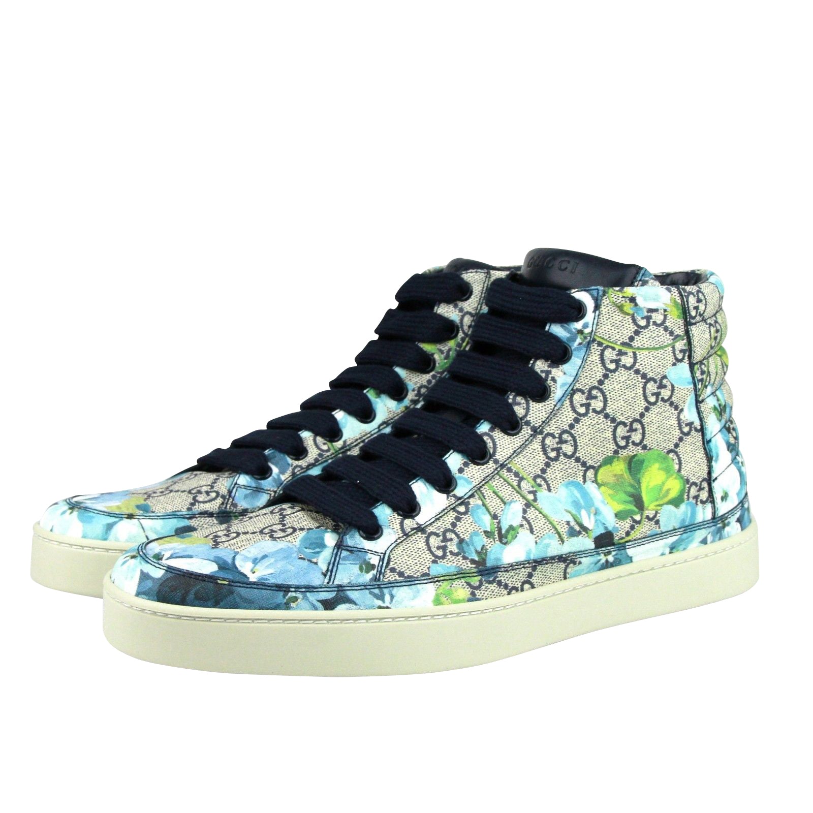 Gucci Mens Bloom Print Supreme GG Blue Canvas Hi Top Sneaker Shoes