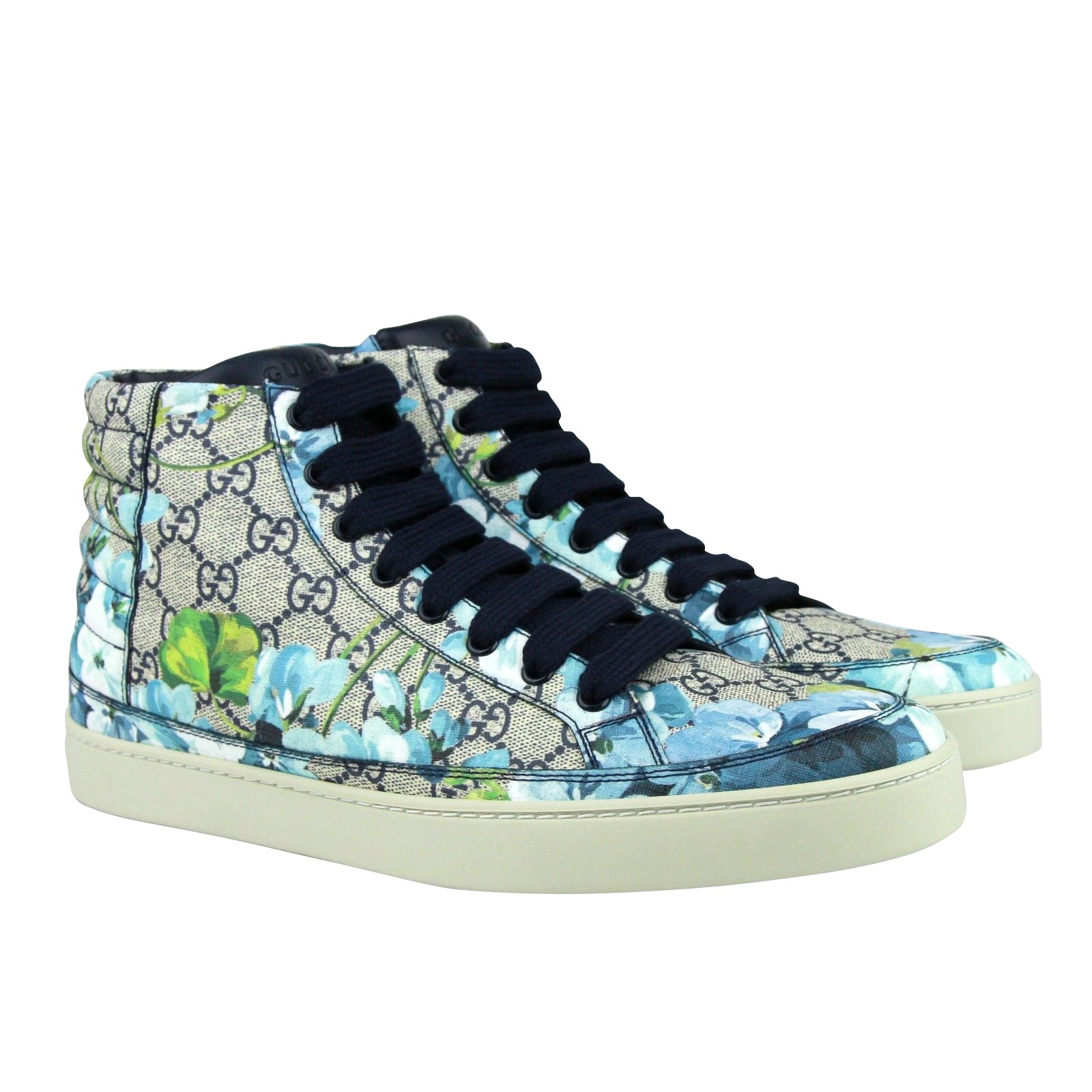Gucci Mens Bloom Print Supreme GG Blue Canvas Hi Top Sneaker Shoes