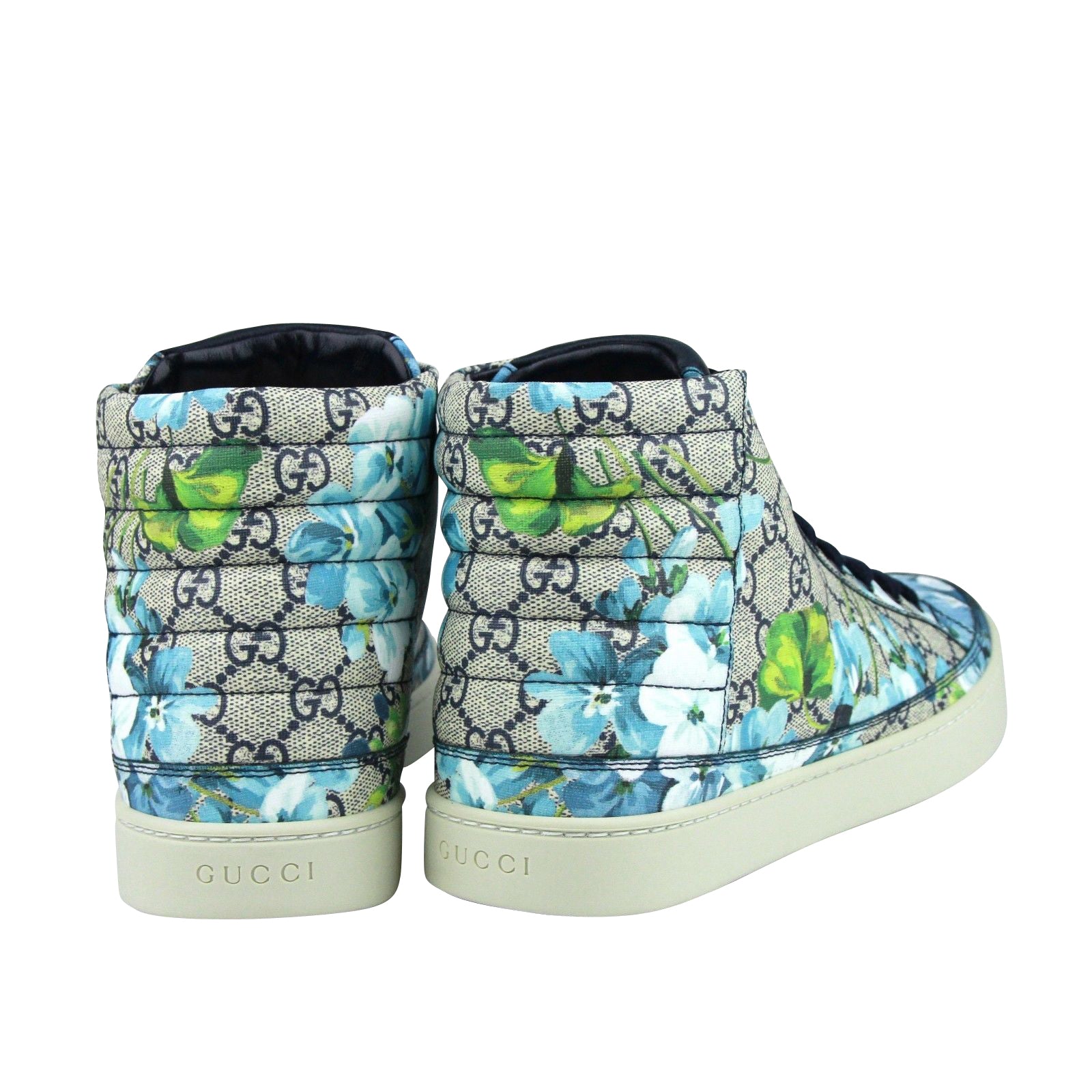 Gucci Mens Bloom Print Supreme GG Blue Canvas Hi Top Sneaker Shoes