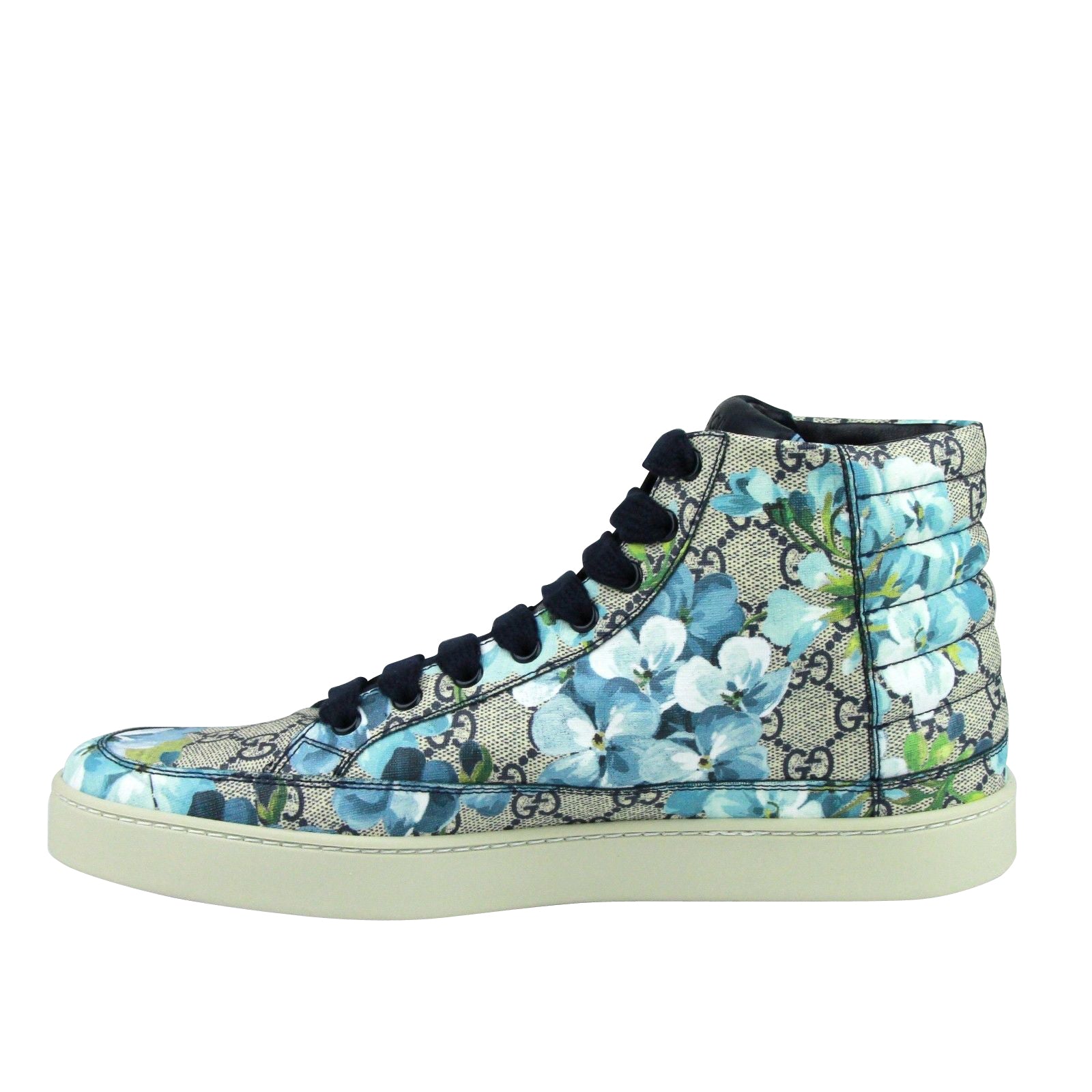 Gucci Mens Bloom Print Supreme GG Blue Canvas Hi Top Sneaker Shoes