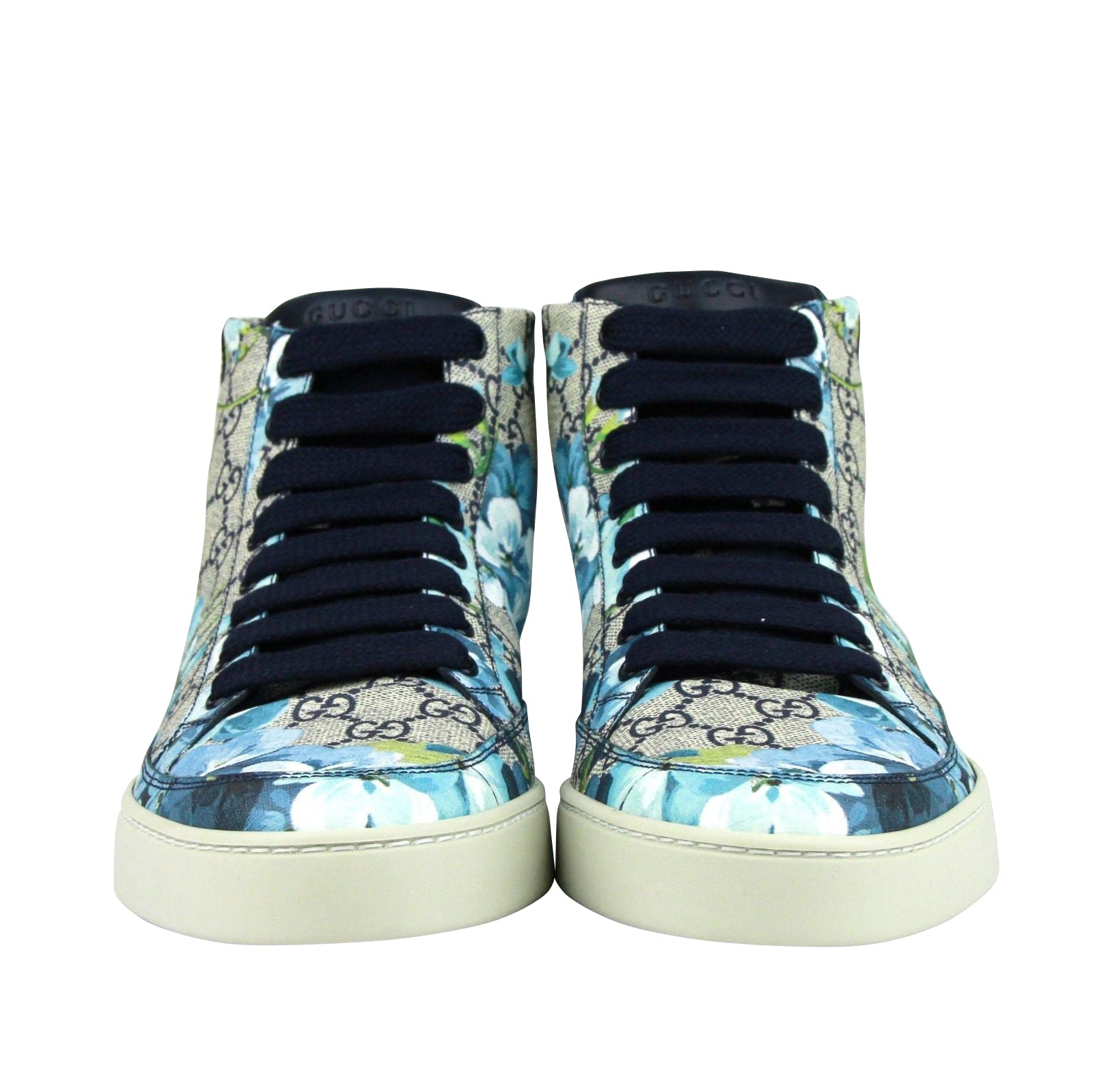 Gucci Mens Bloom Print Supreme GG Blue Canvas Hi Top Sneaker Shoes