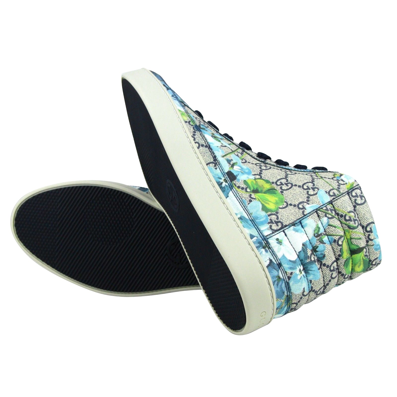Gucci Mens Bloom Print Supreme GG Blue Canvas Hi Top Sneaker Shoes