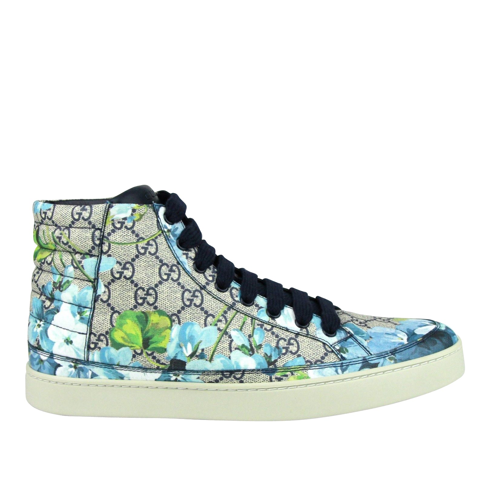 Gucci Mens Bloom Print Supreme GG Blue Canvas Hi Top Sneaker Shoes