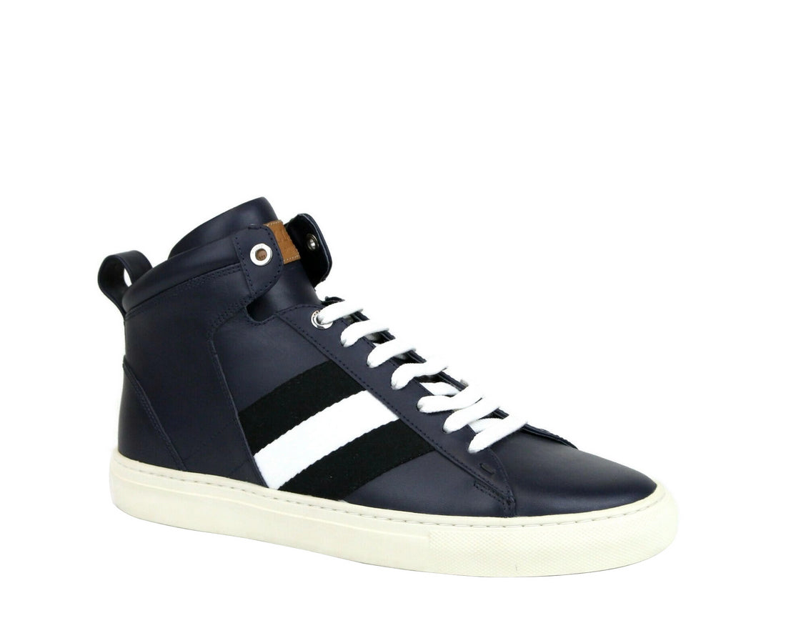 Bally Mens Dark Blue Calf Leather Hi-top Sneaker With Black White Hedern-129 (Size: 8 D)