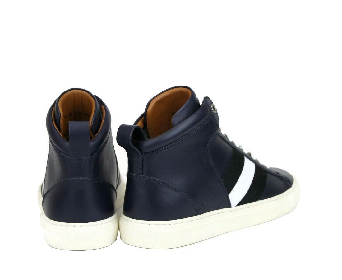 Bally Mens Dark Blue Calf Leather Hi-top Sneaker With Black White Hedern-129 (Size: 8 D)