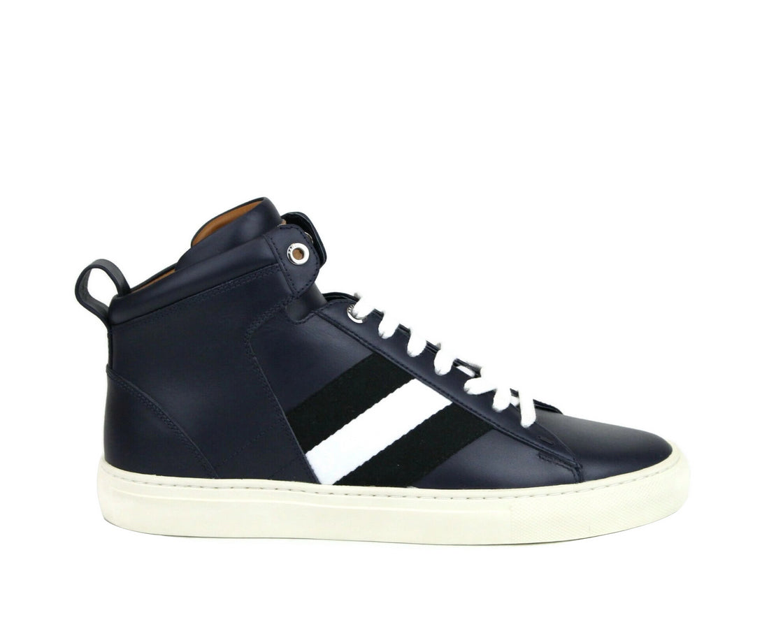 Bally Mens Dark Blue Calf Leather Hi-top Sneaker With Black White Hedern-129 (Size: 8 D)