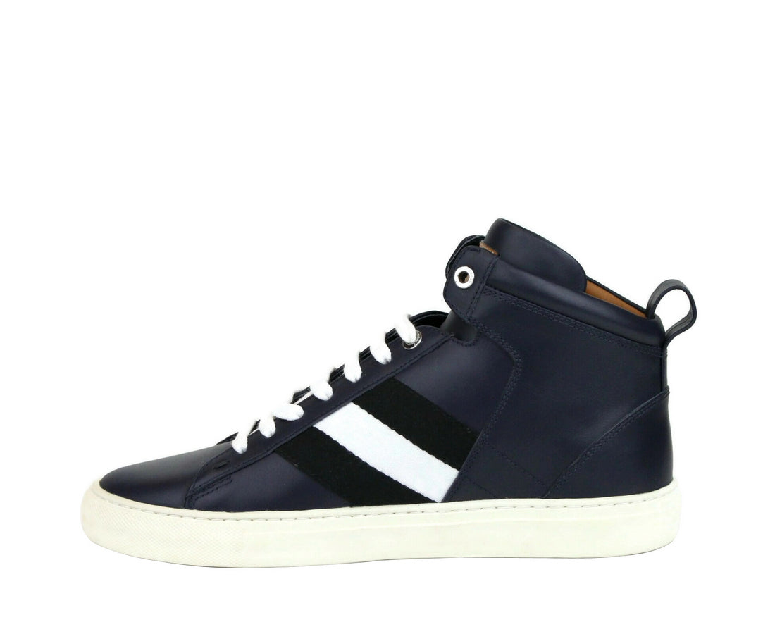 Bally Mens Dark Blue Calf Leather Hi-top Sneaker With Black White Hedern-129 (Size: 8 D)