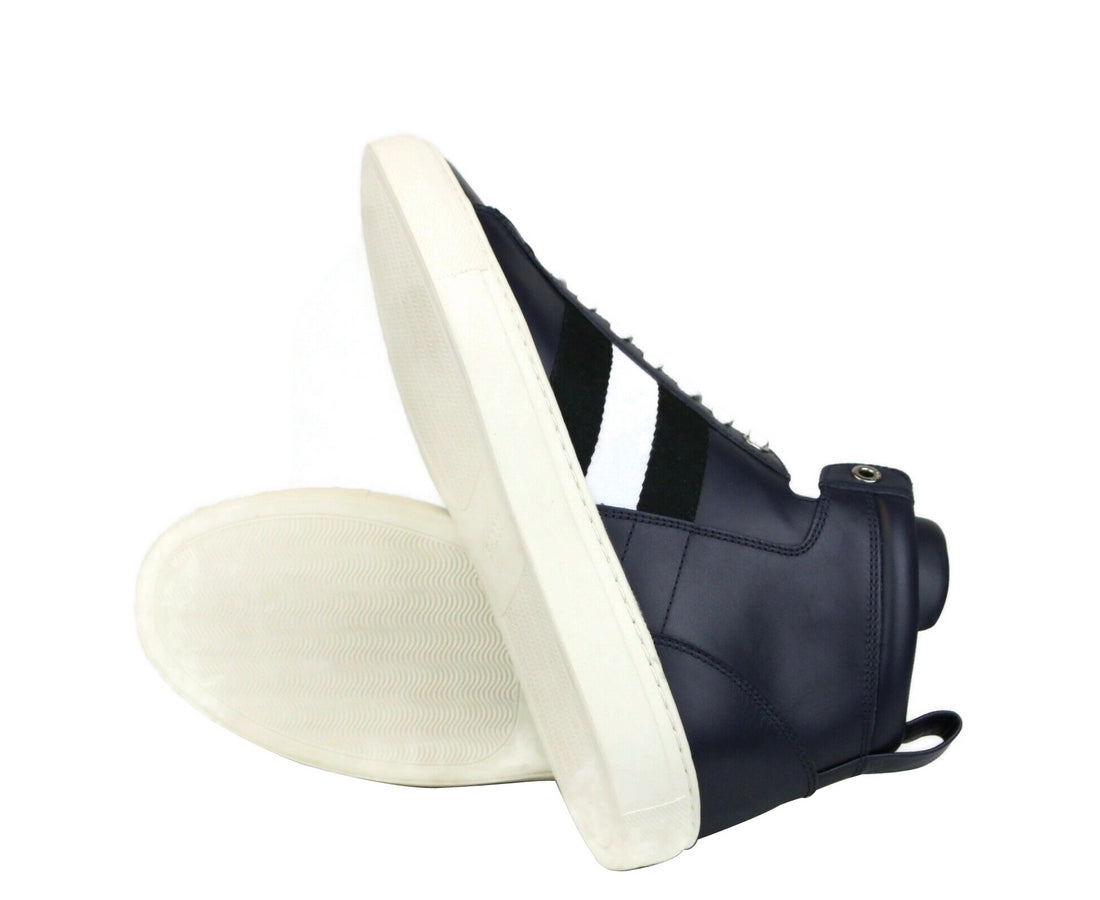 Bally Mens Dark Blue Calf Leather Hi-top Sneaker With Black White Hedern-129 (Size: 8 D)