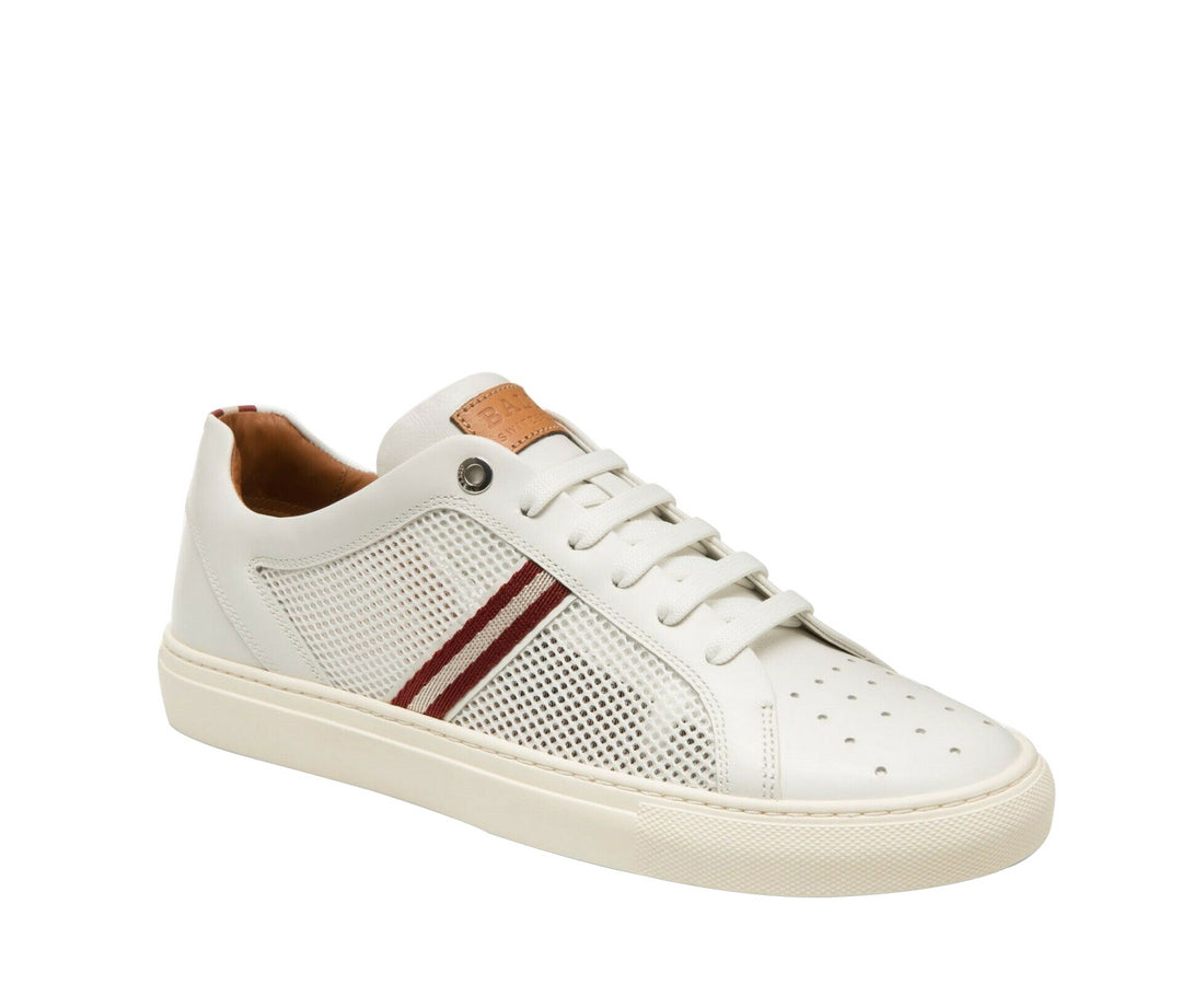 Bally Mens White Calf Leather Sneakers With Red Beige (7 D US)