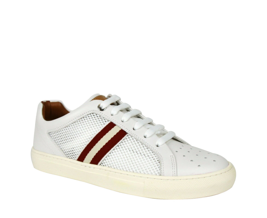 Bally Mens White Calf Leather Sneakers With Red Beige (7 D US)