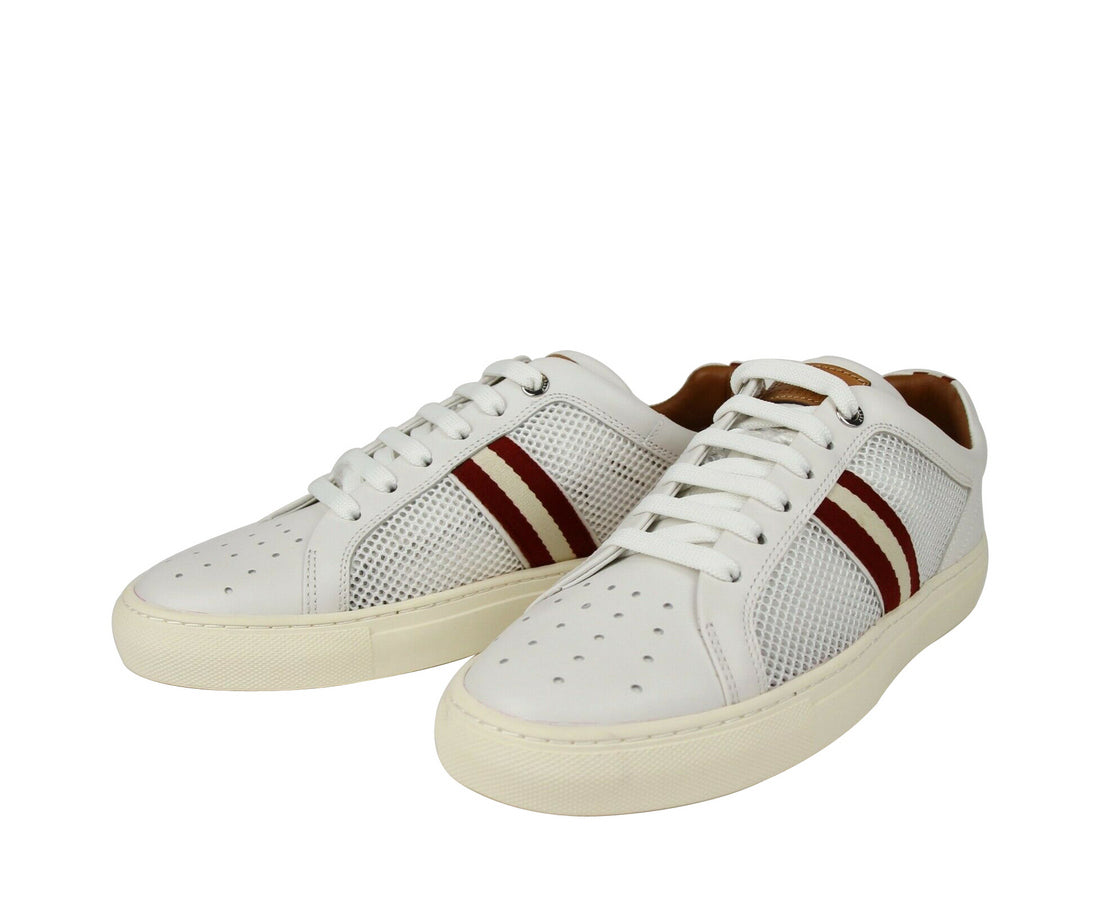Bally Mens White Calf Leather Sneakers With Red Beige (7 D US)