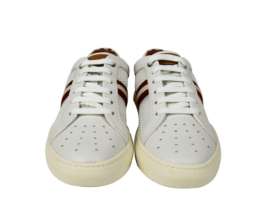 Bally Mens White Calf Leather Sneakers With Red Beige (7 D US)
