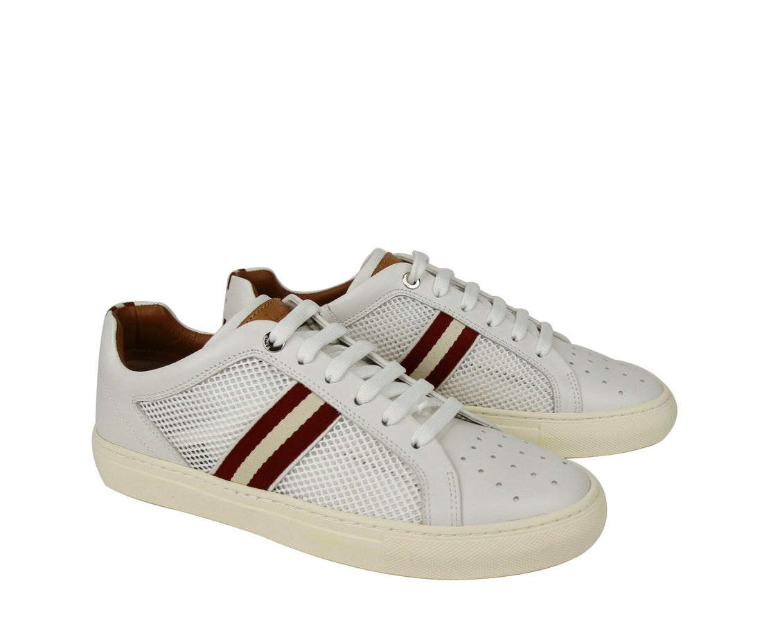 Bally Mens White Calf Leather Sneakers With Red Beige (7 D US)