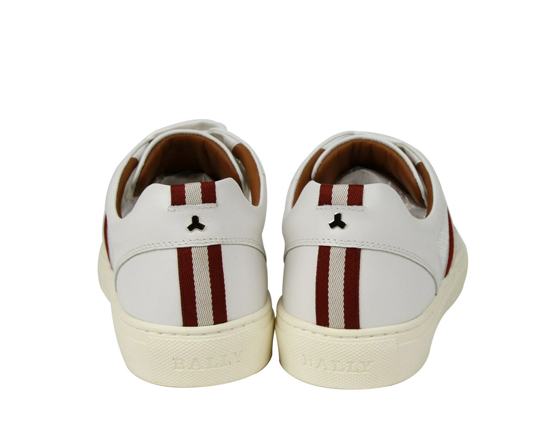 Bally Mens White Calf Leather Sneakers With Red Beige (7 D US)