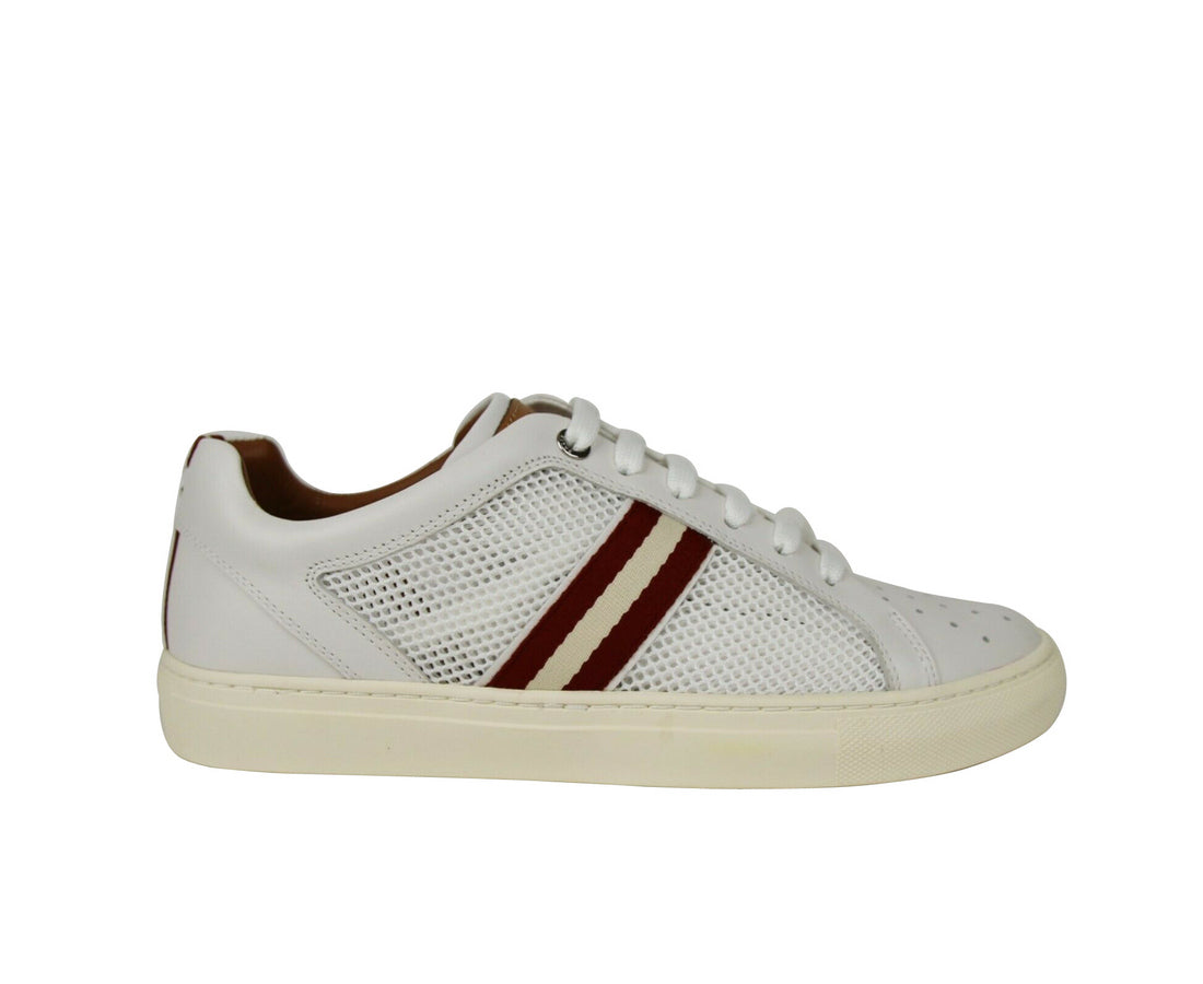 Bally Mens White Calf Leather Sneakers With Red Beige (7 D US)