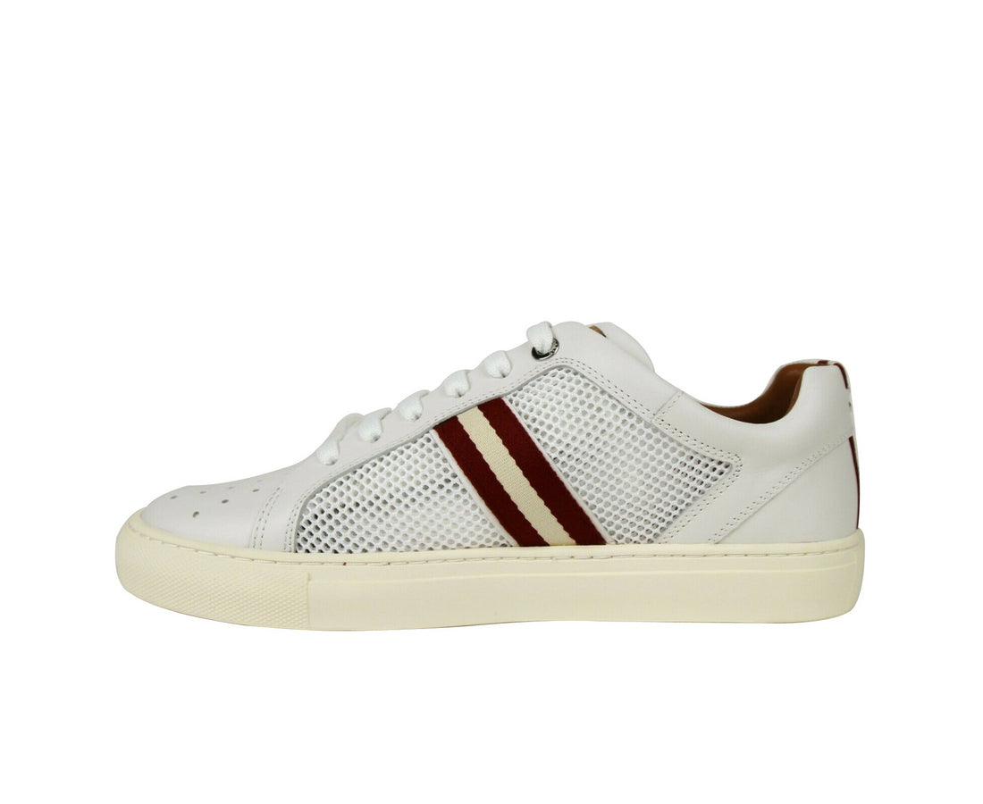 Bally Mens White Calf Leather Sneakers With Red Beige (7 D US)