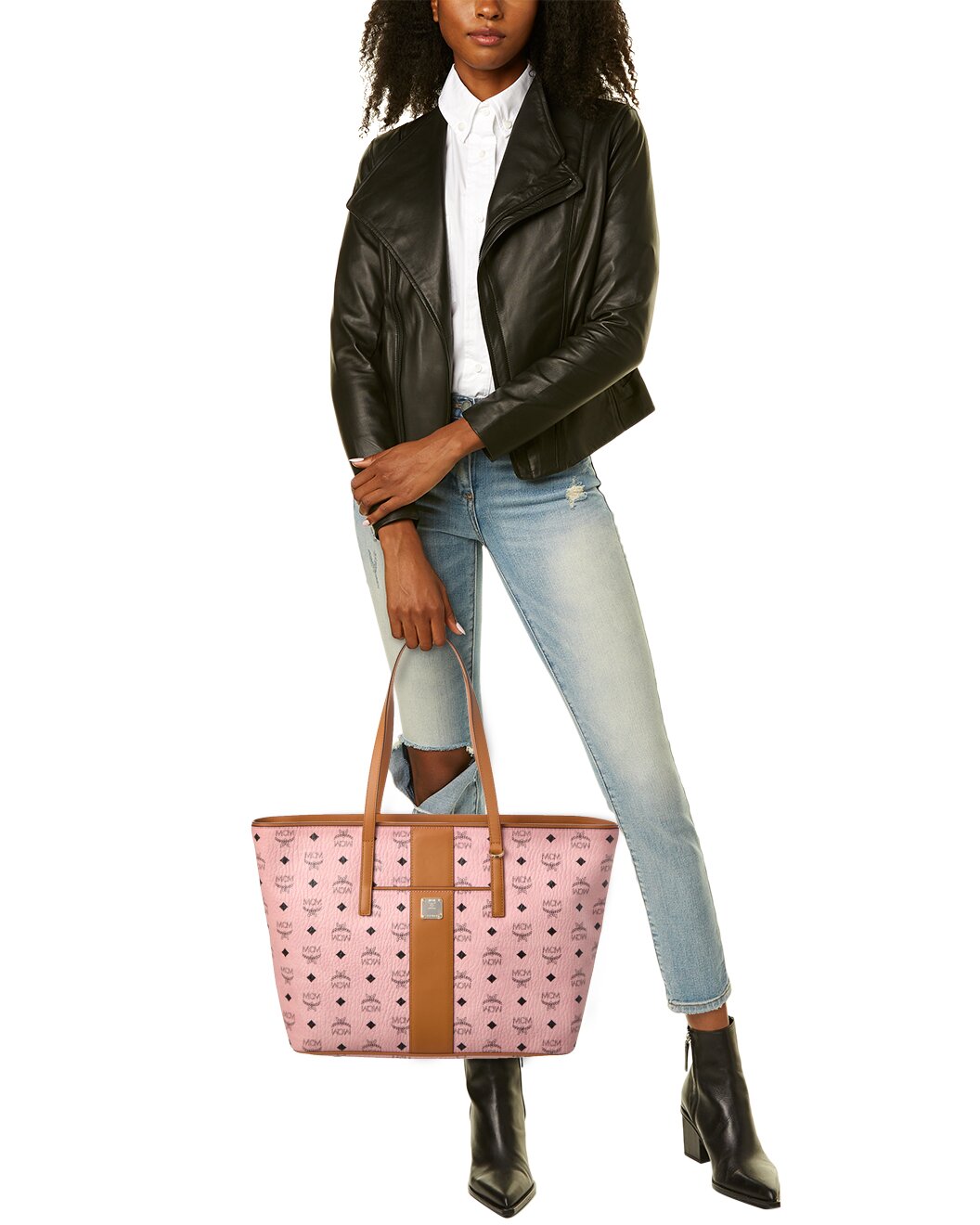 MCM Womens Anya Pink Monogram Visetos Canvas Medium Shopper Tote MWPBAFO01PZ001