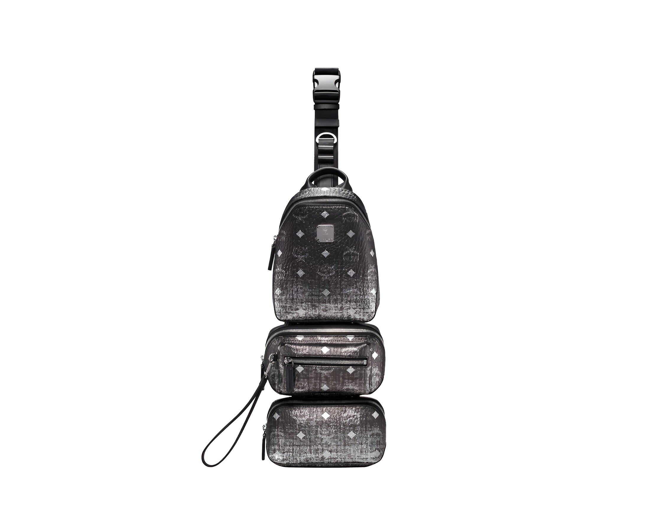 MCM Womens Black Silver Gradien Visetos Trey 4-in-1 Sling Crossbody Belt Bag MUL9ARN11SV001