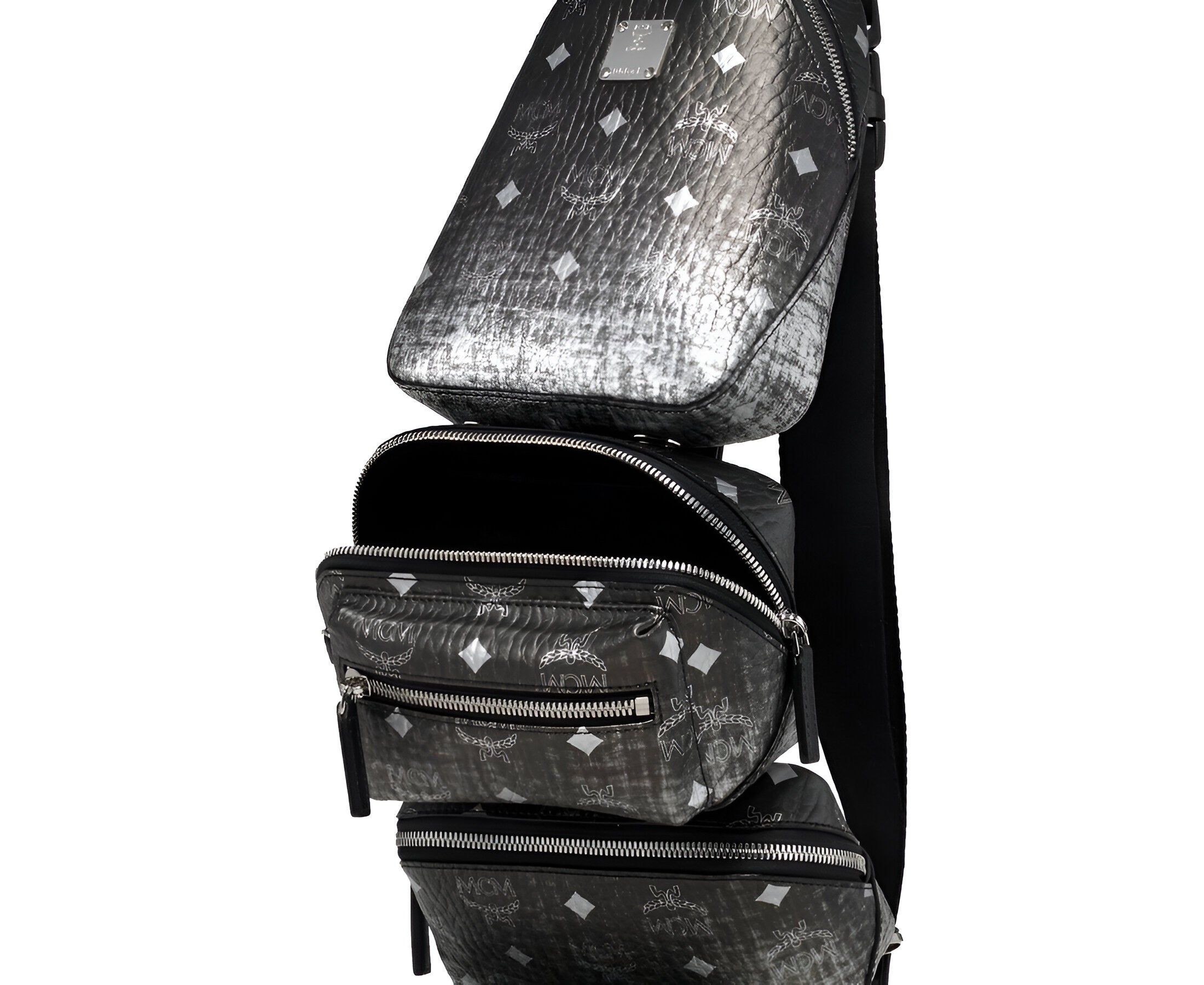 MCM Womens Black Silver Gradien Visetos Trey 4-in-1 Sling Crossbody Belt Bag MUL9ARN11SV001