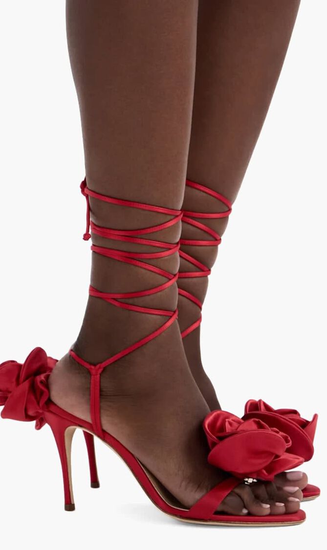 Satin Flower Detail High Heel Sandals