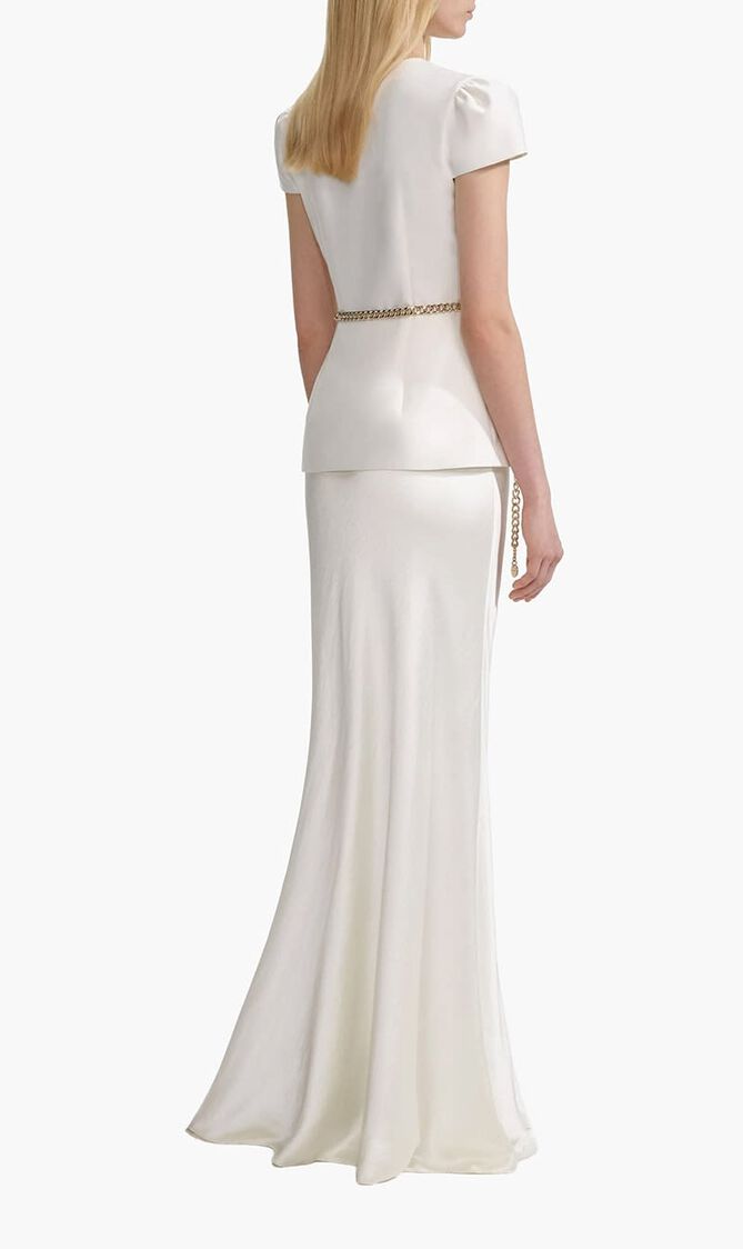 Taffeta Chain Belt Maxi Dress
