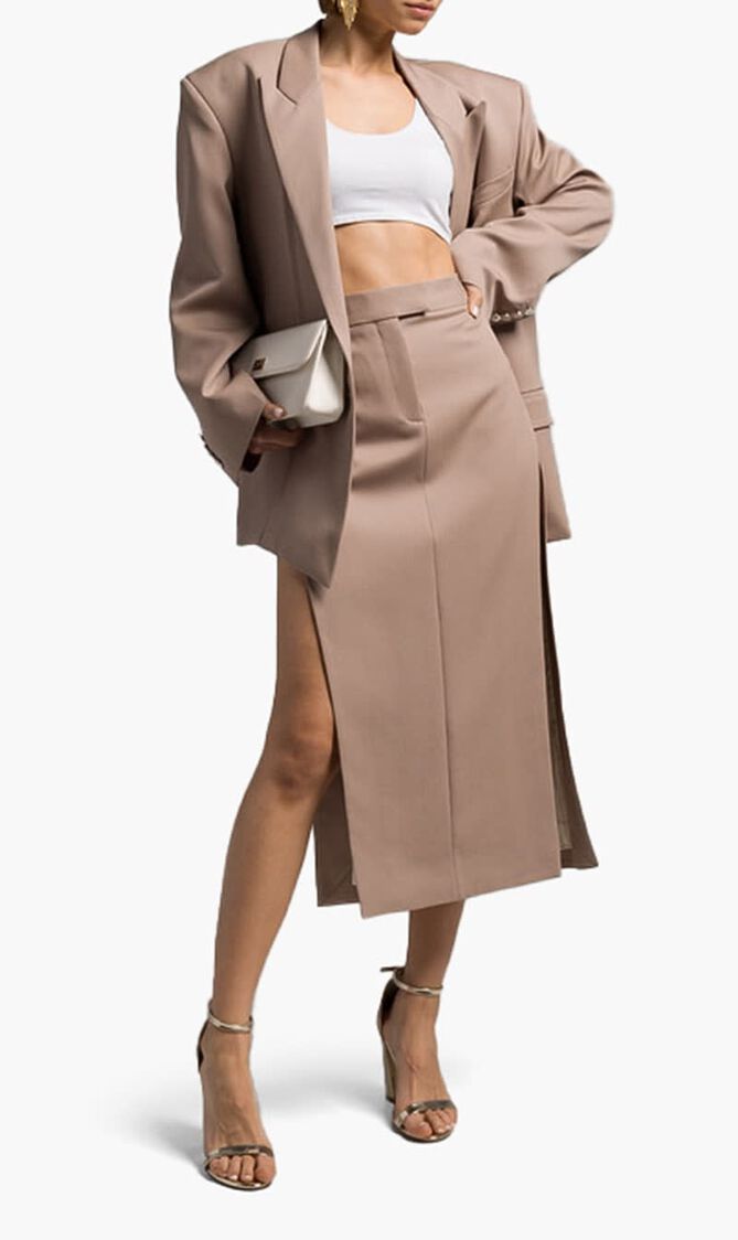 MIDI SKIRT GABARDINE BEIGE