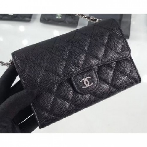 Chanel Grained Leather Classic Clutch with Chain Bag A84512 Black/Silver AQ02877