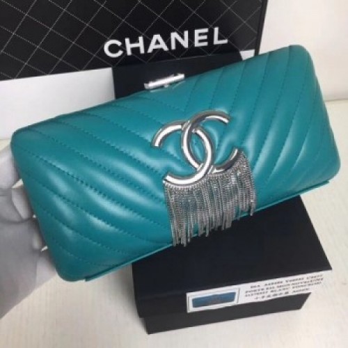 Chanel Lambskin CC Tassel Evening Clutch with Chain A69406 Turquoise 2019 Collection AQ01309 Chanel Lambskin CC Tassel Evening Clutch with Chain A69406 Turquoise 2019 Collection AQ01309