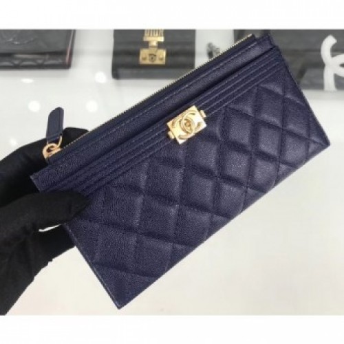 Chanel Caviar Leather Boy Pouch Clutch Bag A84478 Navy Blue AQ01902 Chanel Caviar Leather Boy Pouch Clutch Bag A84478 Navy Blue AQ01902