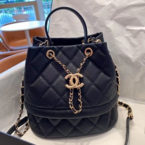 Chanel Quilted Grained Calfskin Small Drawing Bucket Bag AS0894 Black 2019 Collection AQ03862