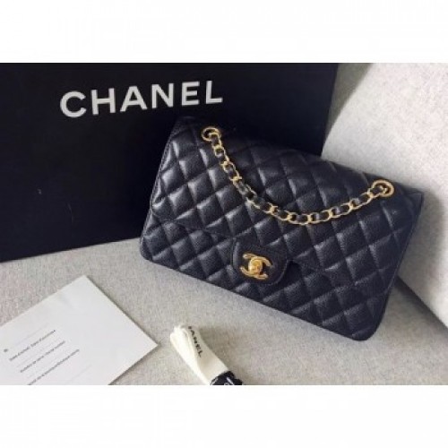 Chanel original quality Medium Classic Flap Bag 1112 black in caviar Leather with gold Hardware AQ03590