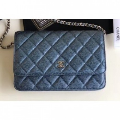 Chanel Pearl Caviar Leather Wallet On Chain WOC Bag Navy Blue 2018 AQ03074