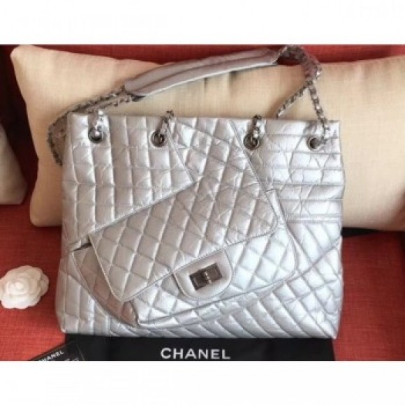 Chanel Crumpled Calfskin Patchwork Shopping Tote Bag Silver 2019 AQ04092 Chanel Crumpled Calfskin Patchwork Shopping Tote Bag Silver 2019 AQ04092