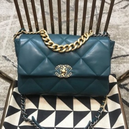 Chanel 19 Large Quilted Goatskin Flap Bag AS1161 Green 2019 Collection AQ01662