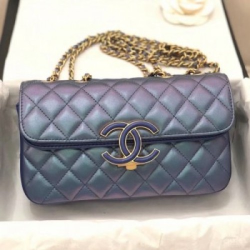 Chanel Iridescent Quilted Lambskin Small Flap Bag A57275 Blue 2019 Collection AQ03297