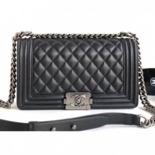 Chanel Caviar Leather Boy Flap Medium Bag Black/Silver AQ01726
