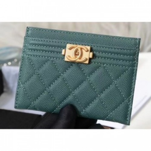 Chanel Caviar Leather Boy Card Holder A84431 Green AQ02320 Chanel Caviar Leather Boy Card Holder A84431 Green AQ02320