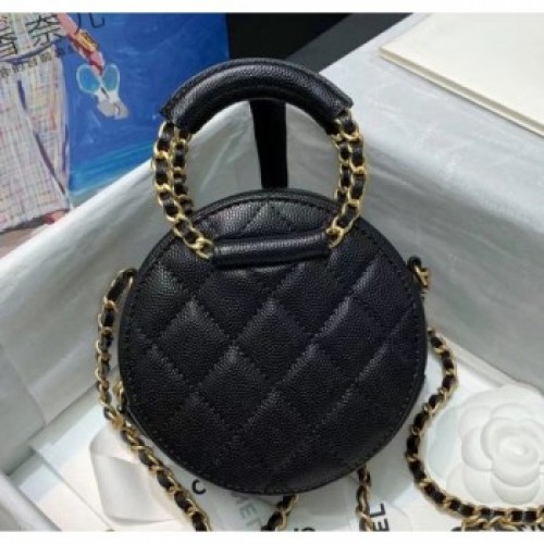 Chanel Grained Calfskin Clutch With Chain &amp; Round Handles AP1176 Black 2020 Collection AQ01067
