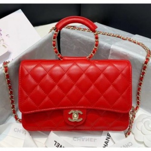 Chanel Lambskin Wallet on Chain With Round Handle AP1177 Red 2020 Collection AQ03100