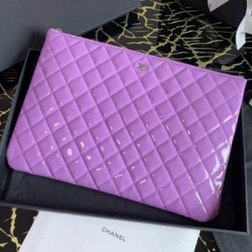Chanel Quilted Patent Leather Large Pouch Purple 2020 Collection AQ02075 Chanel Quilted Patent Leather Large Pouch Purple 2020 Collection AQ02075