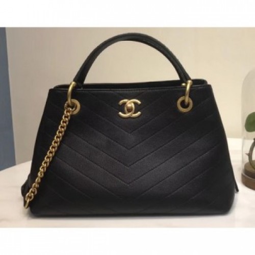 Chanel Calfskin Chevron Chic Small Shopping Bag A57150 Black 2018 AQ02205