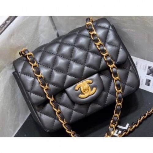 Chanel Original Quality Mini Classic Flap Bag 1115 in Sheepskin Black with Gold Hardware AQ01076 Chanel Original Quality Mini Classic Flap Bag 1115 in Sheepskin Black with Gold Hardware AQ01076