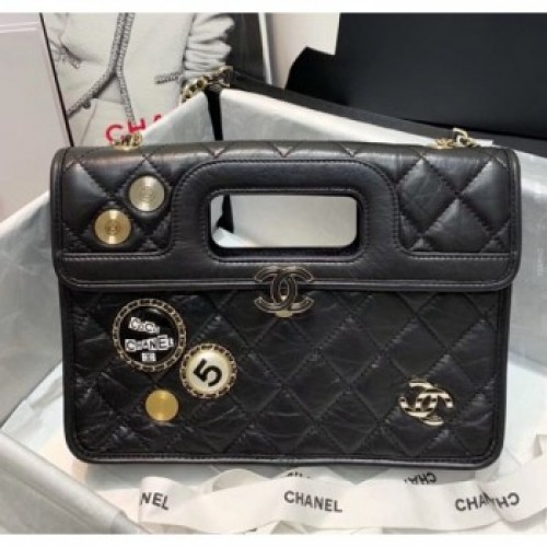 Chanel Aged Calfskin Flap Bag With Chrams AS1430 Black 2020 Collection AQ02534 Chanel Aged Calfskin Flap Bag With Chrams AS1430 Black 2020 Collection AQ02534