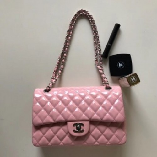 Chanel Patent Calfskin Medium Classic Flap Bag A1112 Pink(Silver Hardware) Collection AQ03135 Chanel Patent Calfskin Medium Classic Flap Bag A1112 Pink(Silver Hardware) Collection AQ03135
