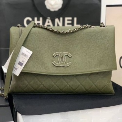 Chanel Quilted Calfskin Triple Flap Bag A8095# Green 2020 Collection AQ04164