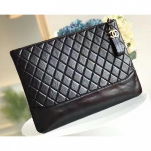Chanel Aged Calfskin Gabrielle Pouch Clutch Large Bag A84288 Black AQ03584
